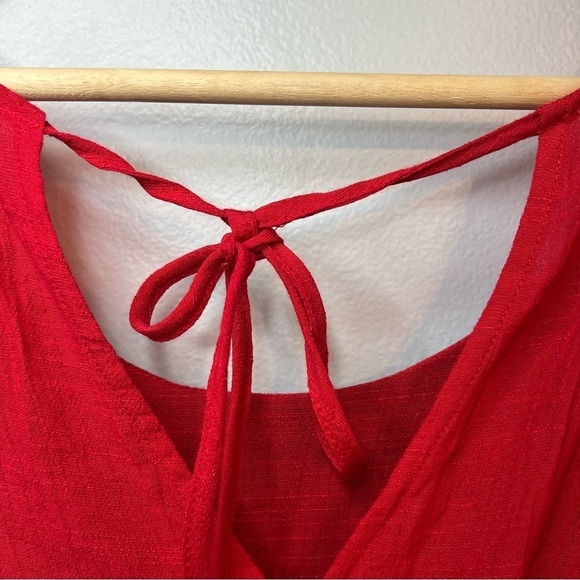 AGB Red Sleeveless Maxi Dress Waistband Lined Sequins Beaded Gauze Sz L Flowy - Picture 9 of 14